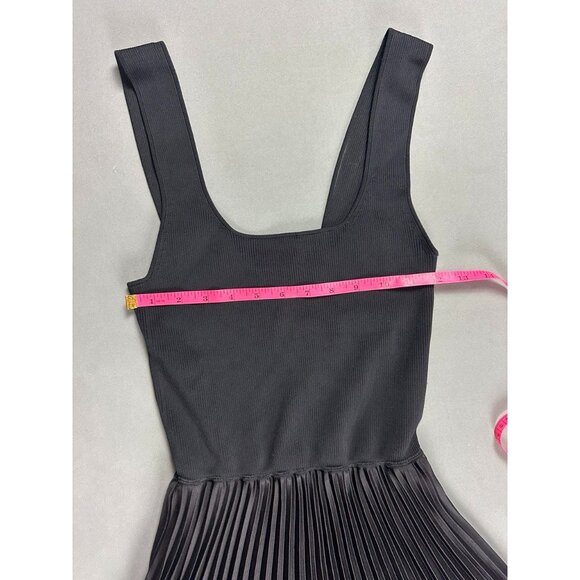 Theory Pleated Square-Neck Ribbed Midi Dress Black Size XS - Picture 6 of 7